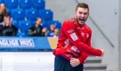 Ágúst Björgvinsson jubler efter en scoring for Ribe-Esbjerg HH. Ágúst Björgvinsson jubler for Ribe-Esbjerg HH