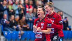 Nora Mørk og Rikke Iversen i jubelbrøl efter sejr i Champions League over Metz Handball